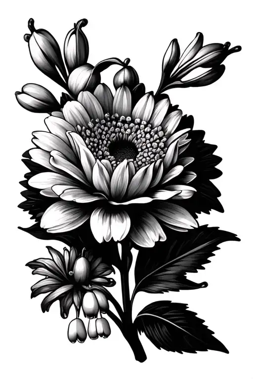 lily of the valley and chrysanthemums together representing niece and nephew tattoo design idea