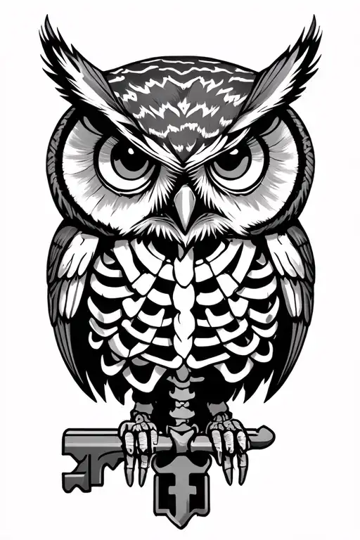 owl perched on a skeleton key design tattoo design idea