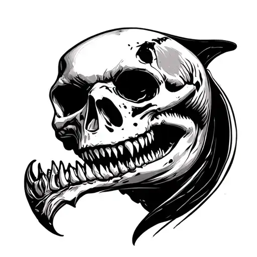 skull shark jaw tattoo design idea