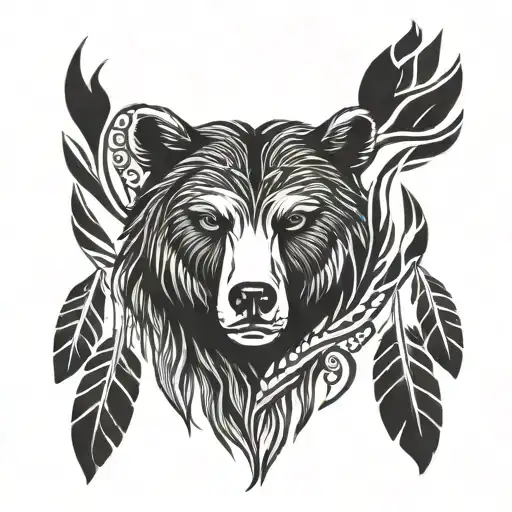 bear print, fingerprint, eagle feather intertwined tattoo design idea