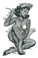 african american pinup girl sitting tattoo design idea