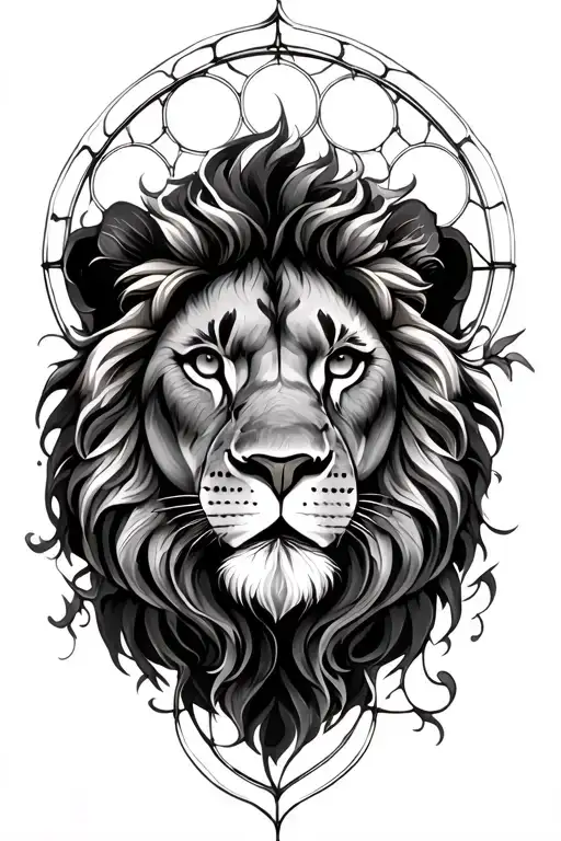 lion rose window tattoo design idea