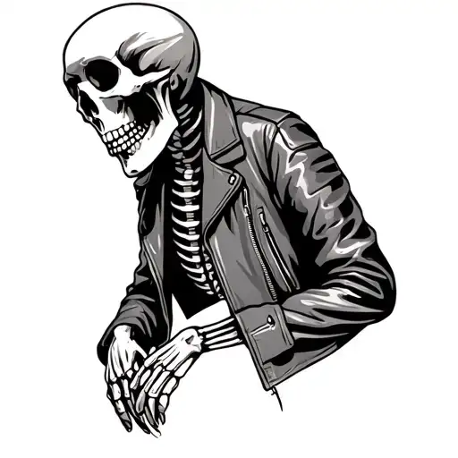 simple skeleton with leather jacket outline tattoo design idea
