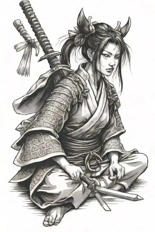 samurai girl sitting tattoo design idea
