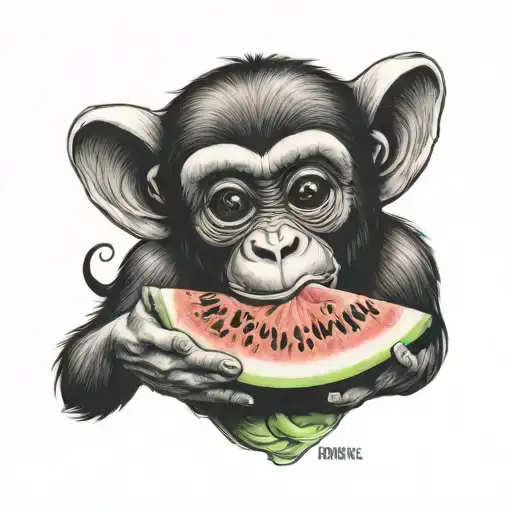 monkey eating watermelon slice tattoo design idea