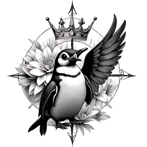 crown compass penguin face dahlia wings puzzle tattoo design idea
