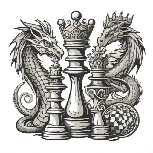 crowns dragons and queen chess piece tattoo design idea