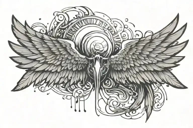 half wing breaking off representing Icarus falling from the sun minimal tattoo design idea