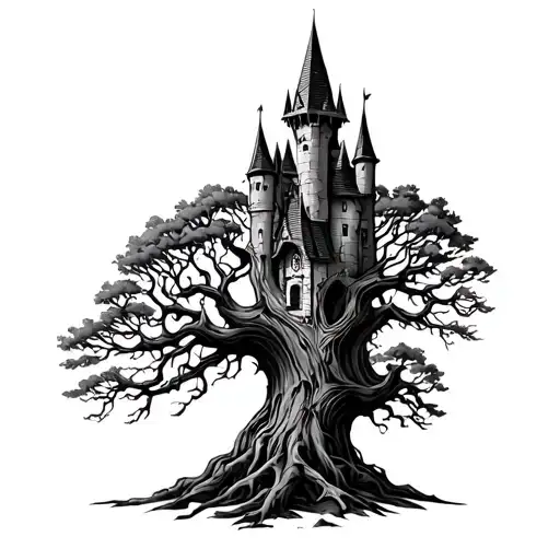 Rave tree Castle tattoo design idea