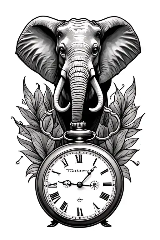 You said:a tattoo design with a vintage pocket watch in the middle big and as the main feature with an elephant head i tattoo design idea