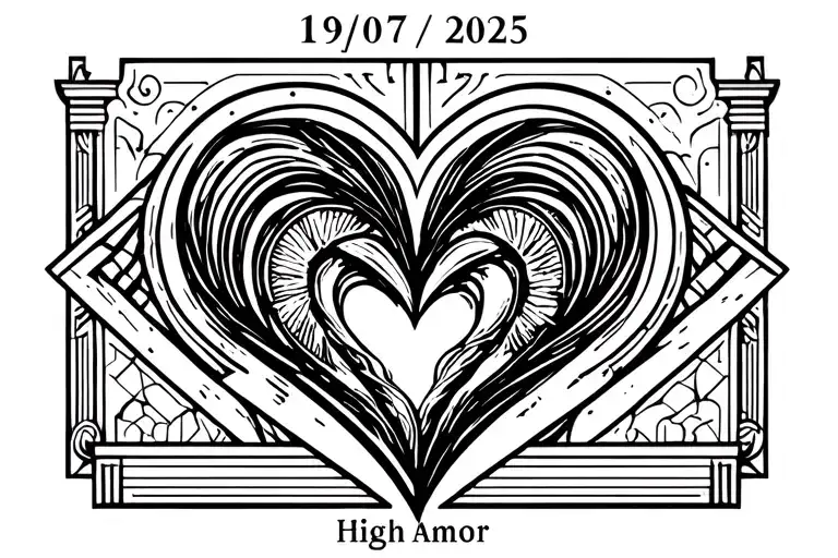 Lifestyle ending with a heart with the date 19/07/2025 in Roman figure and high amor at the bottom tattoo design idea