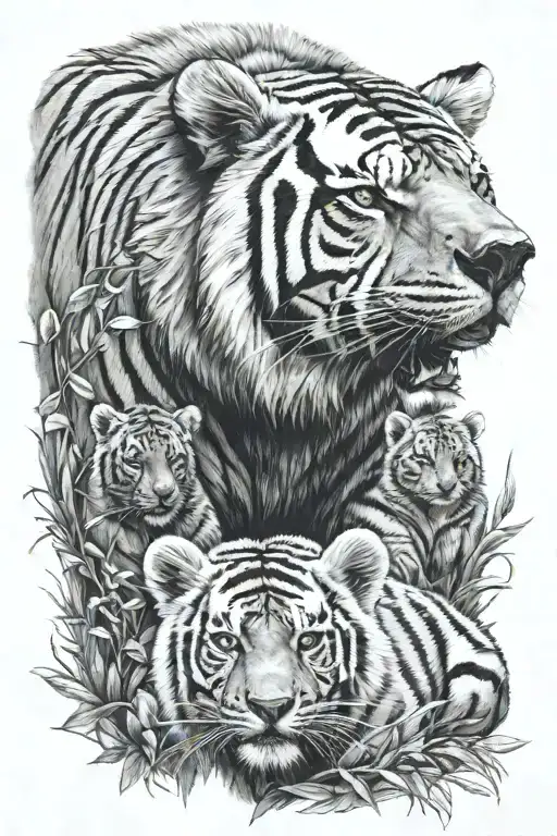 bear and tiger cub tattoo design idea