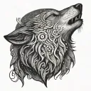 An intricate dotwork design of a wolf howling at the moon, representing courage and strength tattoo design idea