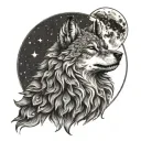 An intricate dotwork design of a wolf howling at the moon, representing courage and strength tattoo design idea