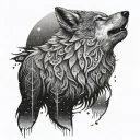 An intricate dotwork design of a wolf howling at the moon, representing courage and strength tattoo design idea