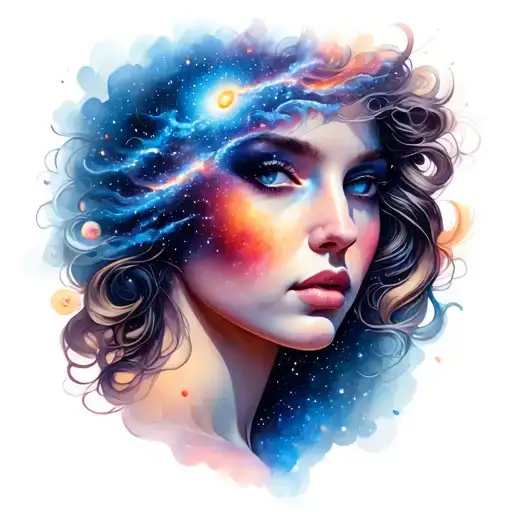 womans face with galaxy inside tattoo design idea