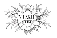 "VI.XXI" roman numeral and fetus symbolizing loss grief flower tattoo design idea