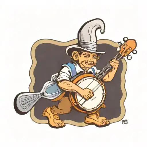 halfling playing banjo tattoo design idea