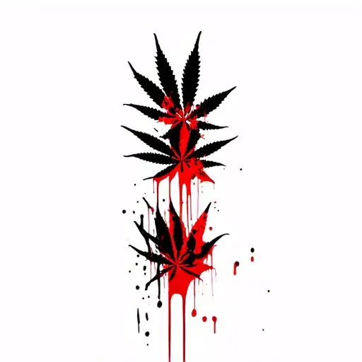 composition,marijuana leaves in the background,dripping blood tattoo design idea