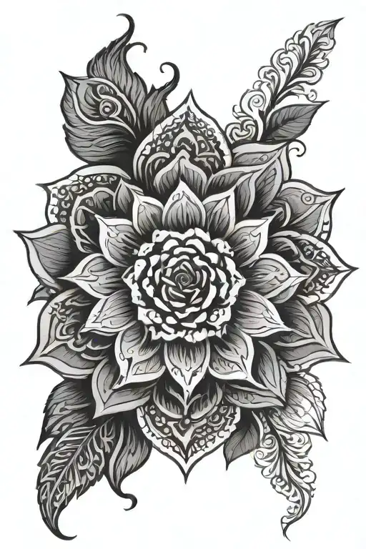 mandala design incorporating elements such as a rose in the center tattoo design idea