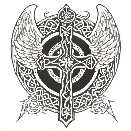Celtic cross with angel wings tattoo design idea