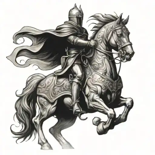 knight riding a horse with demons tattoo design idea