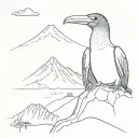 tattoo drawing of a blue-footed booby with chimborazo mountain in the background tattoo design idea