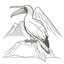 tattoo drawing of a blue-footed booby with chimborazo mountain in the background tattoo design idea
