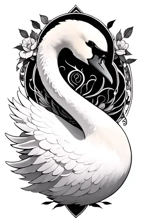 white swan black and white goth tattoo design idea