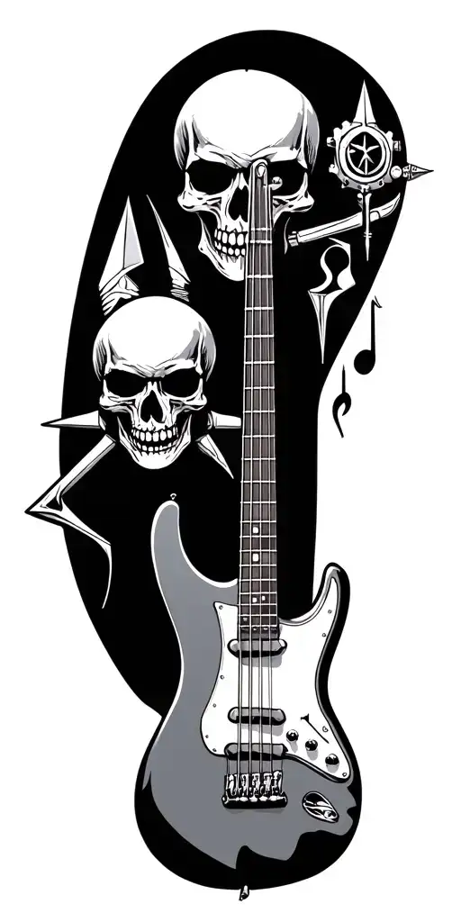 Skulls Music Bass Guitar Zelda Triforce Steampunk tattoo design idea