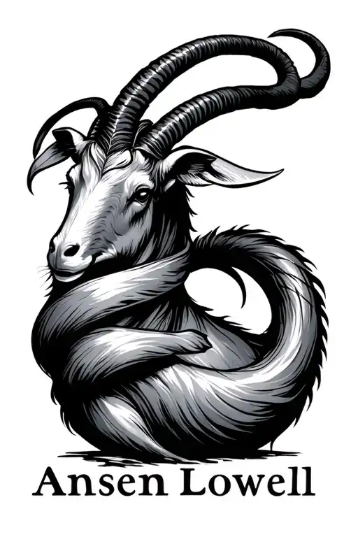 "Ansem Lowell " capricorn sea goat with tail wrapped tattoo design idea