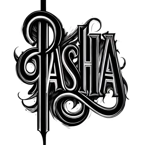 Word: PASHA • Writing type: elegant, calligraphic script font (similar to type), handwriting, fluid and aesthetic tattoo design idea