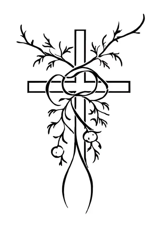 cross with grape vines wrapping   tattoo design idea