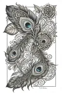 Peacock feathers and flowers tattoo design idea