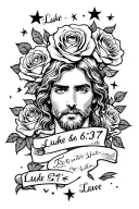 Luke 6:37 with stars in the background and roses  tattoo design idea