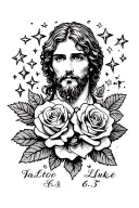 Luke 6:37 with stars in the background and roses  tattoo design idea