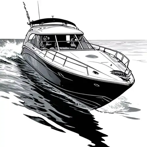 Speed Boat, shark swimming, sea  tattoo design idea