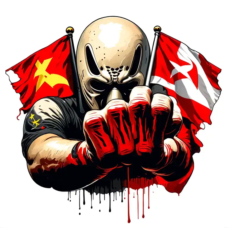 Red Angerfist with communist flags tattoo design idea