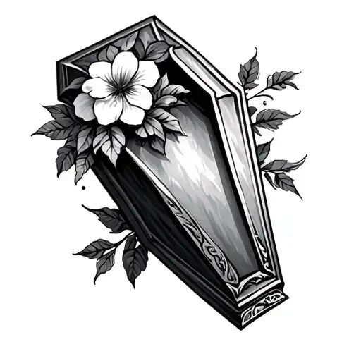 coffin with flower tattoo design idea