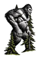 forearm tattoo mountain camping trees Bigfoot  tattoo design idea