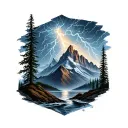 Thunder Storm Mountain Scene tattoo design idea