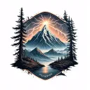 Thunder Storm Mountain Scene tattoo design idea