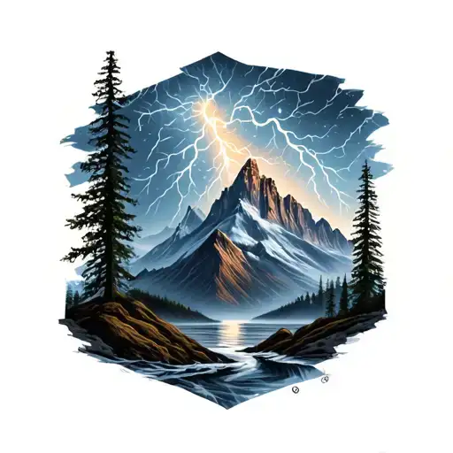Thunder Storm Mountain Scene tattoo design idea
