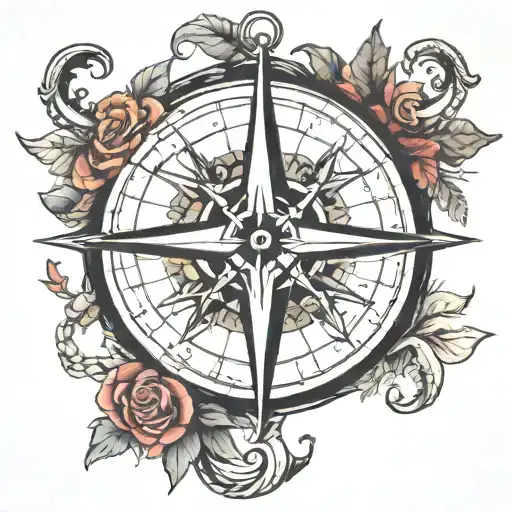 compass anchor rose intertwined tattoo design idea