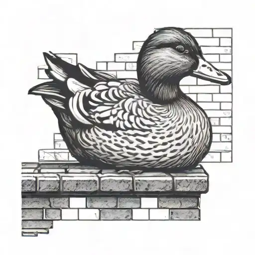 duck looking over brick wall  tattoo design idea