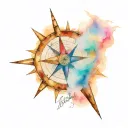 sailboat, compass rose, number 3, inscription "B_brothers", lake, never say never tattoo design idea