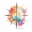 sailboat, compass rose, number 3, inscription "B_brothers", lake, never say never tattoo design idea