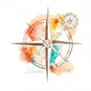 sailboat, compass rose, number 3, inscription "B_brothers", lake, never say never tattoo design idea