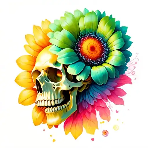 caterpillar skull flower tattoo design idea