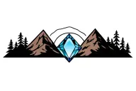 Forest and mountains outline intertwined with 2 gems amythest and topaz. Blue topaz sun rising tattoo design idea
